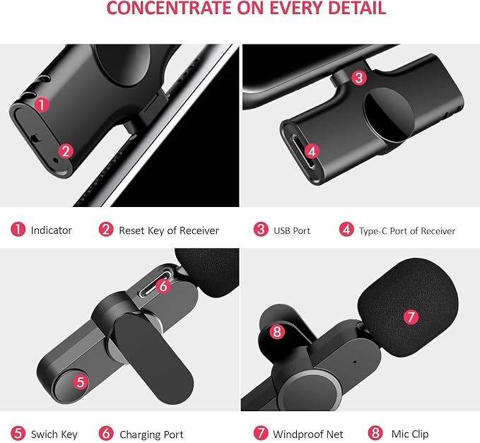 Wireless Clip Mic, Wireless Lavalier Microphones, Lapel Clip-on Microphone, for iPhone 15, Smartphone, Laptop, Video Recording, Tiktok, Facebook Live, YouTube Live Stream - Image 9