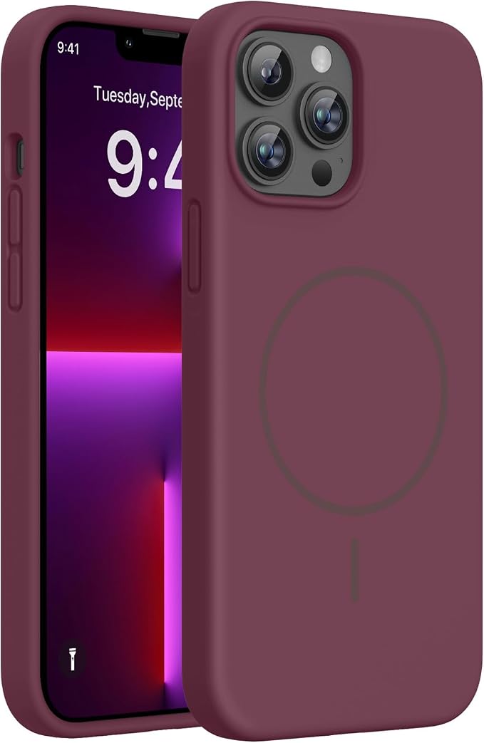 miracase Magnetic for iPhone 13 Pro Max Case, [Soft Anti-Scratch Microfiber Lining], Compatible with MagSafe, Liquid Silicone Shockproof Drop Protection Phone Case for 13 Pro Max, Wine Red by Miracase