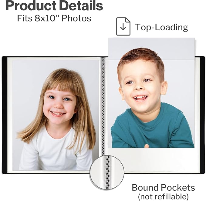 Cranbury Portfolio Binder 8x10, 48 Photos, Clear Sleeves, Pink | 24 Pages Hold 48 Photos, Clear Plastic Sleeves, Customizable Front Pocket, Poly Presentation Book - Image 2