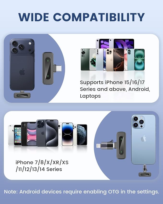 Wireless Microphone for iPhone & Android, 2-Pack Mini Lavalier Mic | 2 magnetic clip-on mics with noise reduction, 360° rotating clips, up to 70 ft range, and 16 hours of combined battery life - Image 8