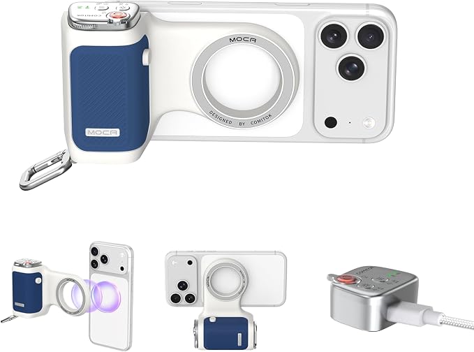 COMITOK MOCA iPhone 17 Pro Camera Grip No Need App for iOS26, Compatible iOS17 and iOS18, Fun Shot Magnetic Grip for Phone Native Camera with Anti-Drop Detachable Remote and Convenient Keychain Hook by COMITOK
