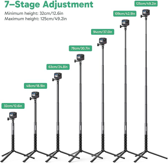 AKASO 49.2"/120cm Selfie Stick Tripod Extendable Action Camera Mount | Compatible with AKASO EK7000/Brave 4/EK7000 Pro/Brave 7 LE/Brave 7/GoPro Hero 13/12/11/10/ 9/Max/DJI Osmo Action 5/4/3 - Image 3