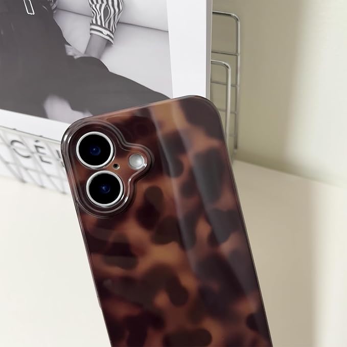 Cute Phone Case for iPhone 16 Plus Case Cheetah Leopard Print | Amber Tortoiseshell Pattern,Full Camera Protective,Slim Shockproof TPU,Aesthetic Girly Glossy Cover for Women Men-Brown - Image 4