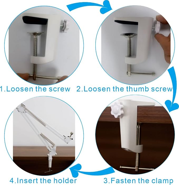 Replacement Heavy Duty C Clamp for 1/2” Base Magnifying Lamp,Desk Lamp,Swing Arm Lamp,Phone I pad Mount,Tablet Mic Holder,Table Mount Clamp for Microphone Stand Mic Boom Arm (ALU White) - Image 4
