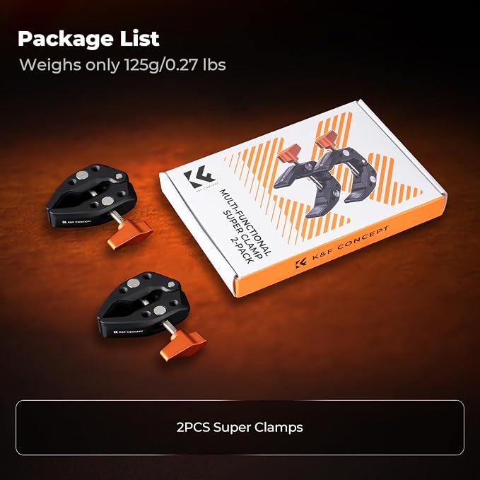 K&F CONCEPT 2 Pack Camera Mount Clamp, Super Crab Clamp with 1/4" Thread Holes for Round Pipe Flat Surface, Monitors, LED Lights, and Other Photographic Accessories - Image 7