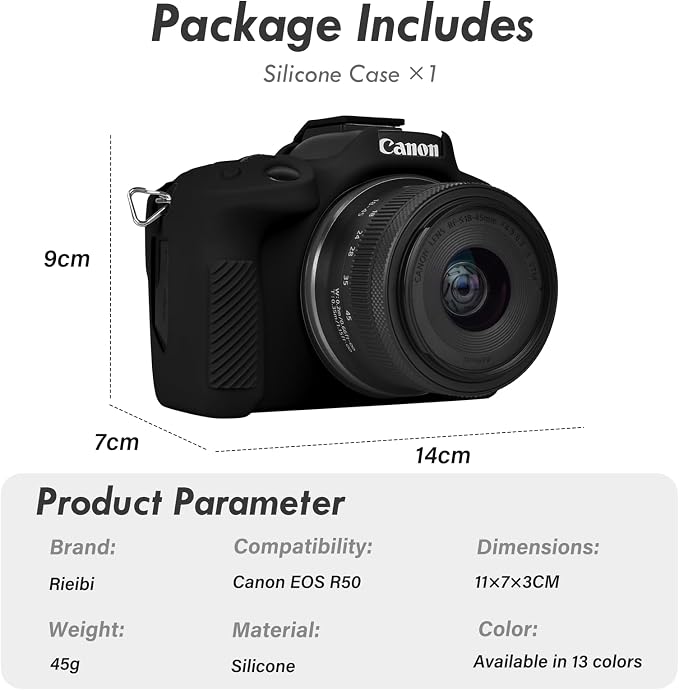 Rieibi EOSR50 EOS R50 Case, Soft Silicone Protective Case for Canon EOS R50 EOSR50 Vlogging Camera, Lightweight EOS R50 Camera Case Cover Grip Body Skin - Black - Image 2