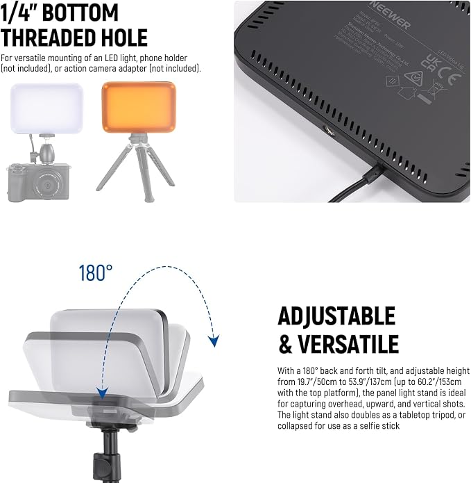 NEEWER Basics 2 Pack LED Video Light Panel Lighting Kit, Bi Color Dimmable Portable Studio Lights with Stands & Filters, 3200K-5600K 750lux CRI95 for Video Recording Live Streaming Photography, BP66 - Image 5