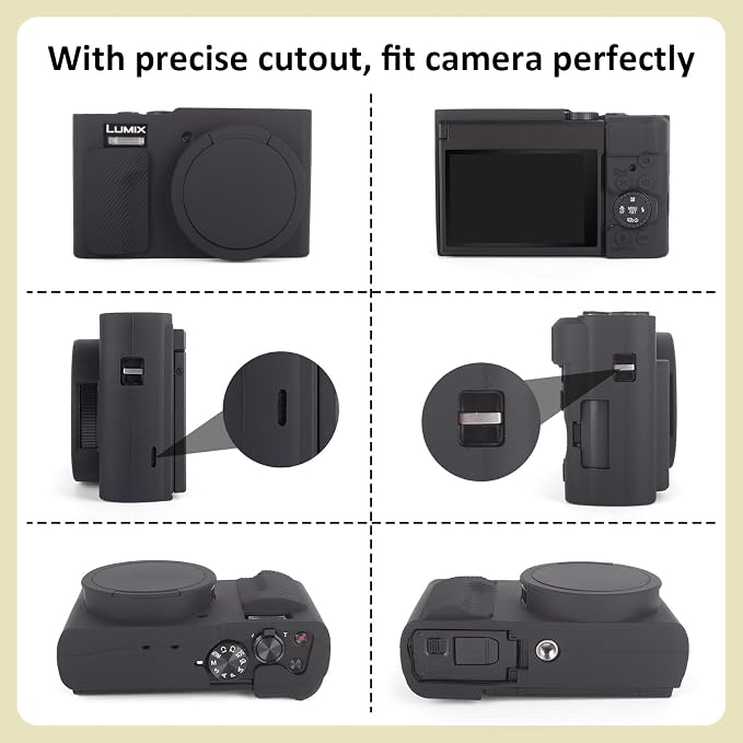 MUZIRI KINOKOO Silicone Sleeve Compatible for Panasonic Lumix ZS99 Camera - Soft Protective Cover for DC-ZS99/TZ99 Digital Camera with Removable Lens Cover - Anti-Slip & Anti-Scratch - Black - Image 3