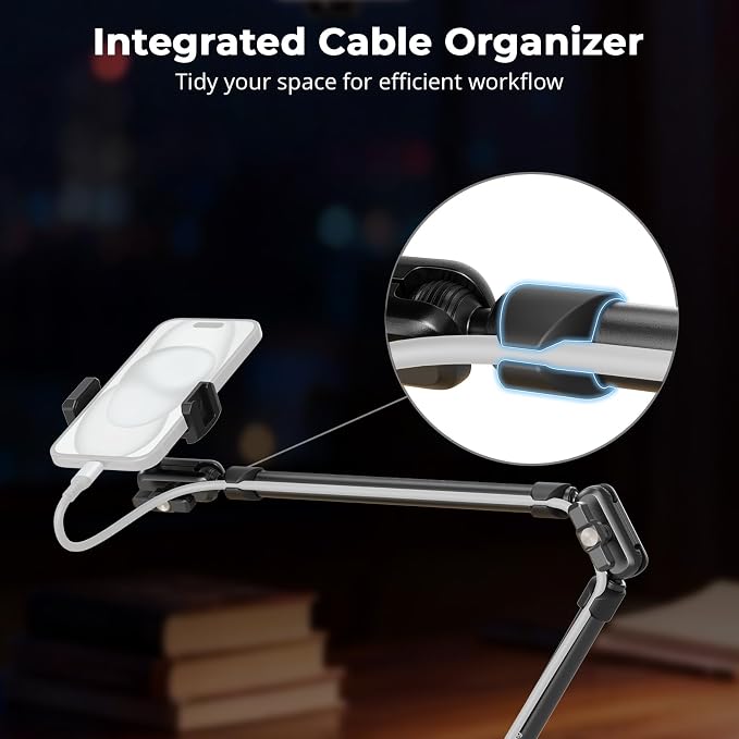 SMALLRIG 26" Magic Arm with Super Clamp, Overhead Phone Mount w/Cable Clip | Flexible Desk Camera Mount with 1/4" Screw and Cable Clip, Max Load 2.2lb, for iPhone/Action Camera/Video Light/Webcam/Mic - Image 2