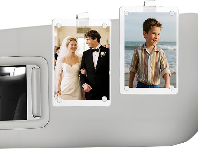 2-Pack Magnetic Car Photo Holders - Dual Clip & Magnet Visor Photo Frame for Car, Strong Hold on Air Vent or Visor to Display Family Pictures, Clear Acrylic Picture Frame Accessories by Unknown