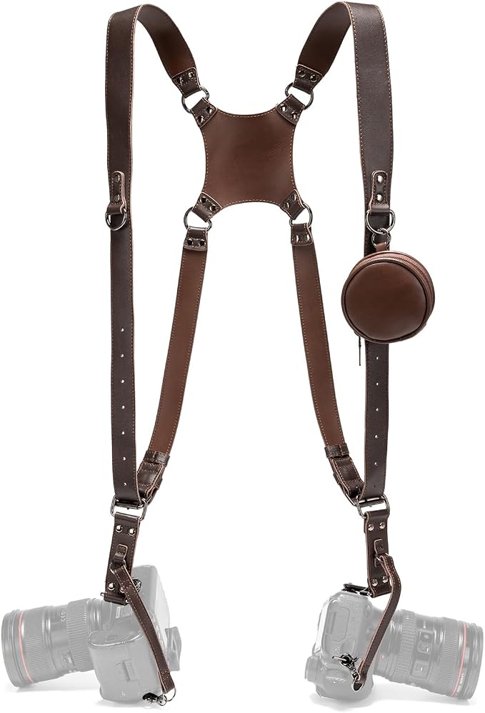 Dual Camera Harness Leather Camera Straps for Photographers for DSLR/SLR | Camera Holster Camera Harness for Photographers Leather Harness Camera Belt Spider Holster Camera Belt Camera Neck Strap by Honikoo