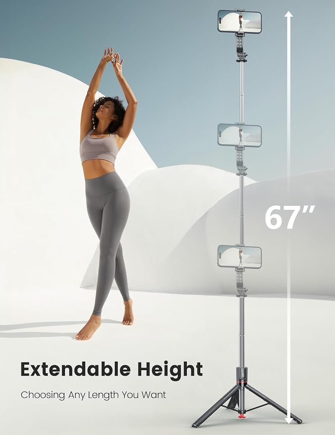Selfie Stick Tripod with Light, 67'' Tripod with Wireless Remote, Portable Phone Tripod Compatible with iPhone 16/15 Pro Max/15/14 Pro/14/13, Samsung S22/ S23 Ultra/Android Smartphone - Image 3