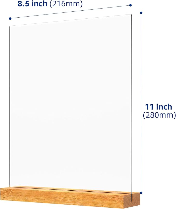 8.5x11 Inch Acrylic Sign Holder with Wooden Base, Desktop Display Stand (8.5x11 2Pack) - Image 3