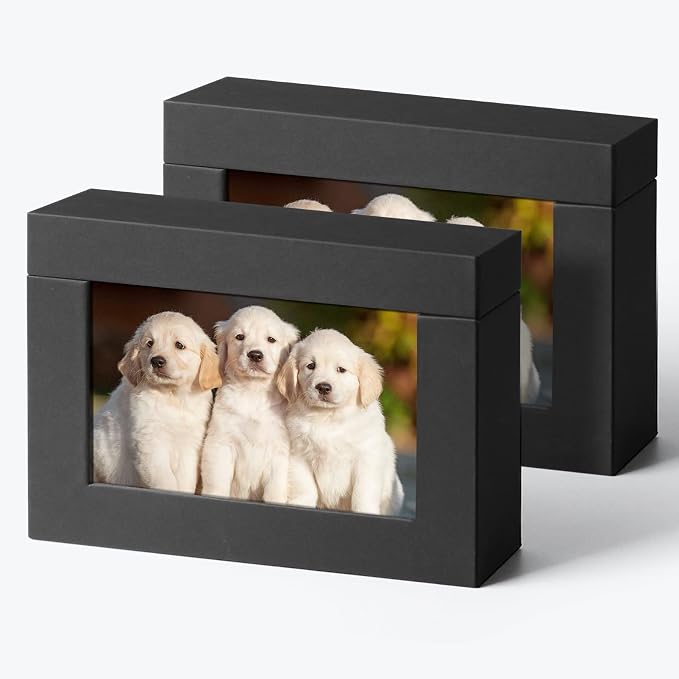 Photo Storage Box 5x7, Photo Display Boxes for Tabletop, Picture Frame for Couple Photos, Wedding Gift Photo Box Black (2 pack) by Aiuonenian