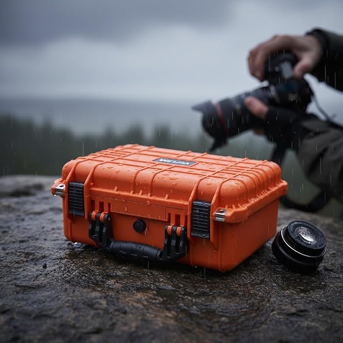 MEIJIA All Weather IP67 Waterproof Hard Camera Case,Hard Protective Case,Hard Case with Customizable Foam,Fit Use of Drones,Camera,Equipments,Pistols(Orange,13.35 x11.63x5.98inches) - Image 3