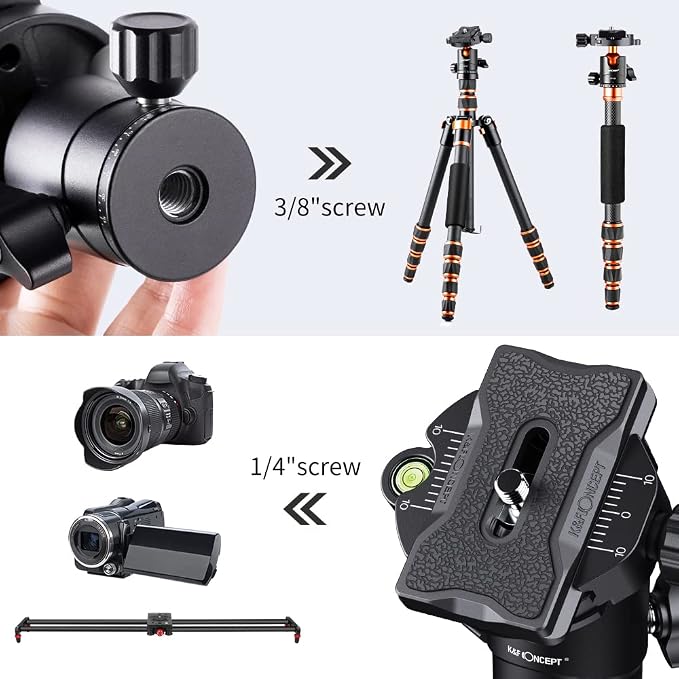 K&F Concept 25mm Metal Tripod Ball Head 360 Degree Rotating Panoramic with 1/4 inch Quick Release Plate Bubble Level for Tripod Monopod Slider Camera Camcorder up to 18 pounds/8 kilograms BH-25 | 360 Degree Rotating Panoramic, 1/4 inch Quick Release Pl... - Image 5