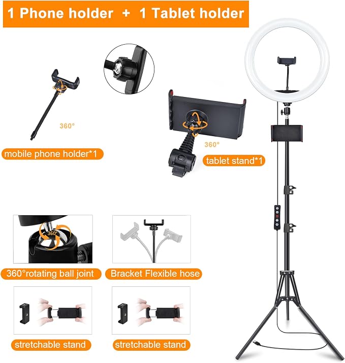 13" Ring Light with 76" Tripod Stand/Sunset Lamp/Phone &iPad Holder-53 RGB | Circle Halo Light with Desk Tripod & Wireless Remote, Dimmable LED Ringlight with Stand for Makeup/Live Stream/Photo/TikTok - Image 8