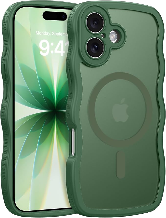 BENTOBEN Magnetic for iPhone 17 Case, Cute Wavy Full Camera Protection [Compatible with MagSafe] Translucent Matte Anti-Slip Bumper Women Girls Boys Protective Cover for 17 6.3", Deep Green by BENTOBEN