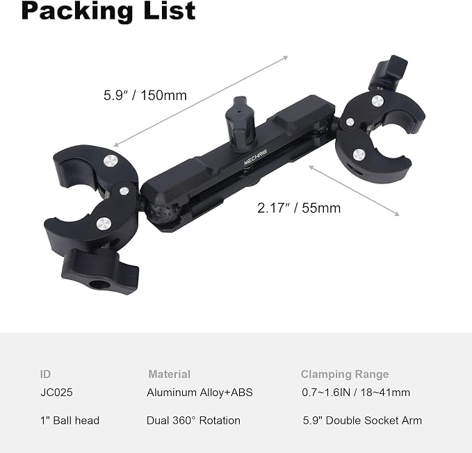 Double Clamp Mount,Double Super Clamp Camera Mount with 360° Ballhead Magic Arm for Desk, Cross Bars,Tripod, Handlebar Studio Light Stand Holder Photography Reflector, Flag, Umbrella,JC025 - Image 8