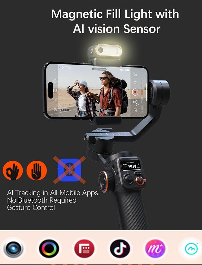 Hohem iSteady M6 Kit Gimbal Stabilizer for iPhone &Android,3-Axis Gimbal | AI Tracking,Magnetic Fill Light,0.91-inch OLED Display, 400g Max Payload ,360° Inception Mode,18h Battery - Image 2