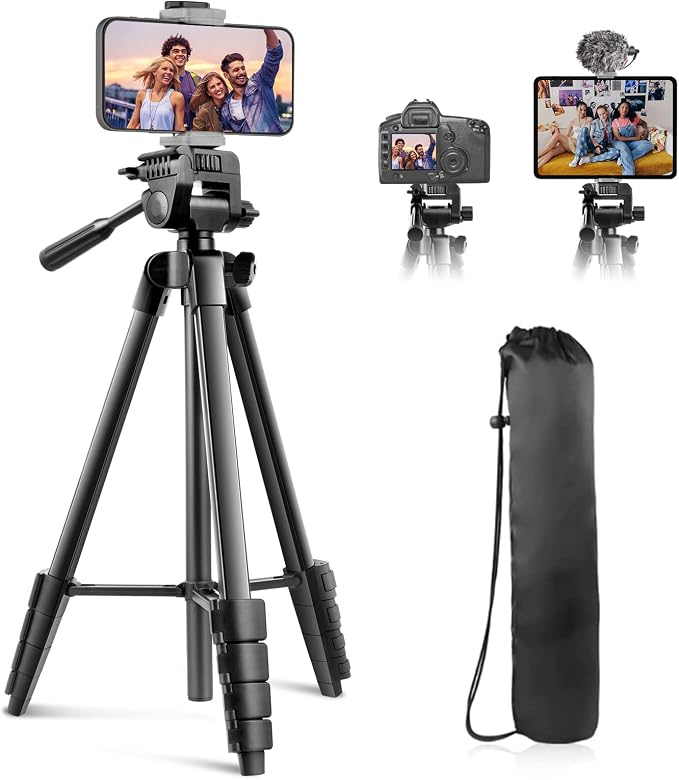 Sensyne 64" Camera Tripod Stand for iPhone & iPad, Phone Holder with Remote | 64-inch tripod stand, fits iPhone and iPad, wireless remote, stable phone holder for photos, video and live streaming by sensyne