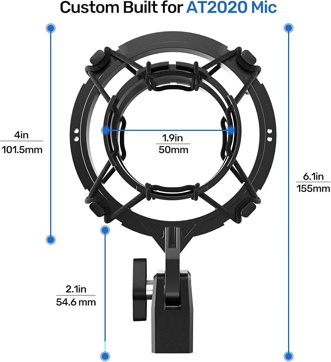 Custom Built Shock Mount with Pop Filter for AT2020 Microphones, Pro | Reduces Vibration Noise, Improves Recording Quality, Compatible with Audio Technica AT2020USB+, AT2035, AT4040 Condenser Mics - Image 5