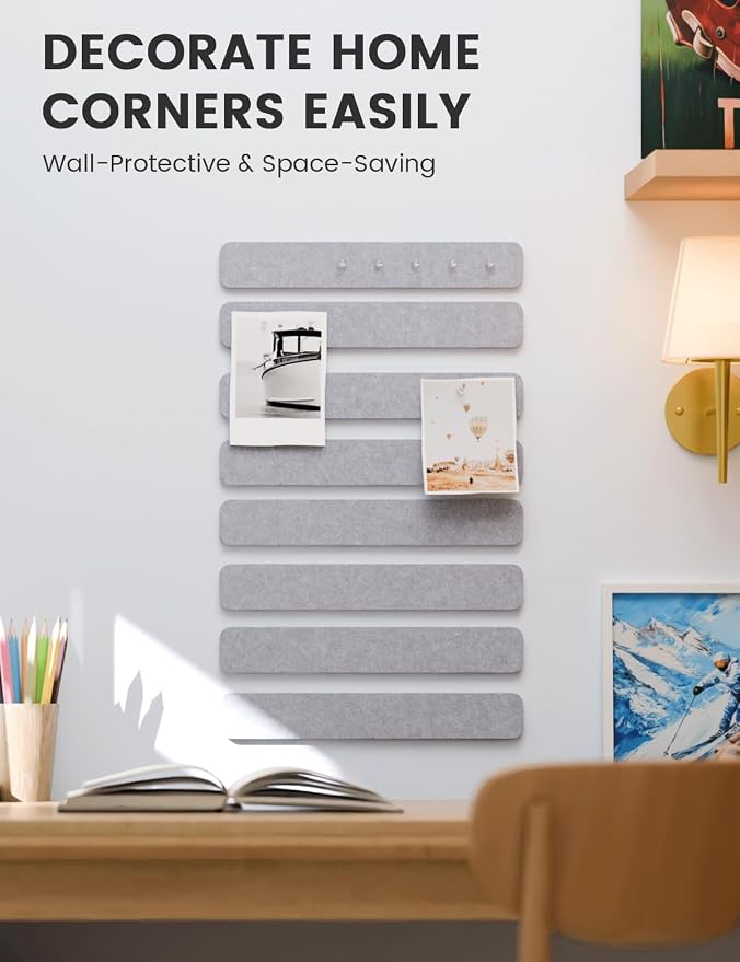 Fluxynara 13" x 2" Felt Wall Panels, Soft Gray | 8-Pack Includes 50 Push Pins and Adhesive Tabs for Photos, Notes and Decor in Bedroom Doors, Home Office or Studios - Image 4