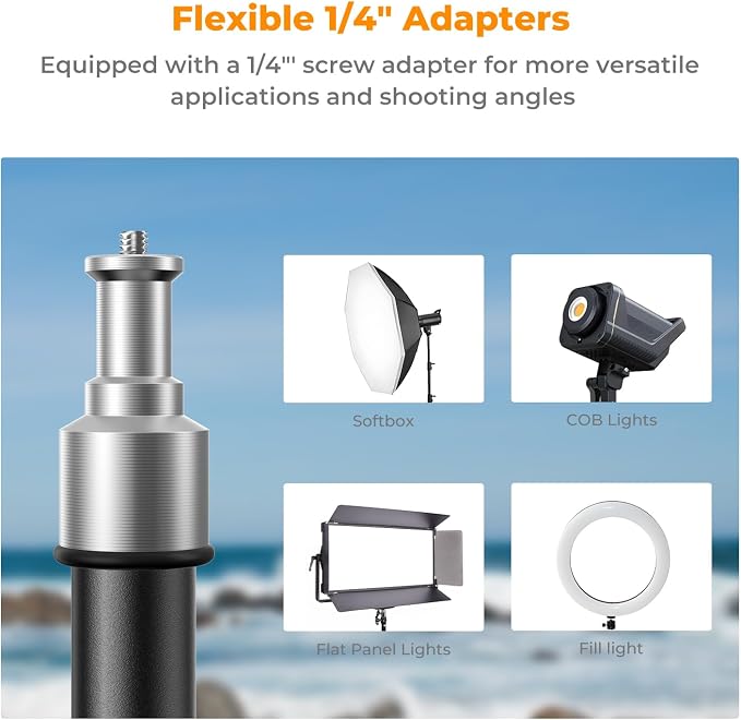 K&F CONCEPT Light Stand for Photography, 6.5ft/2M Extendable Tripod | Lighting Tripod with 1/4" Screw for Lighting/Strobe Light/Webcams/Cameras/Softbox, with Storage Bag, TL01 - Image 2