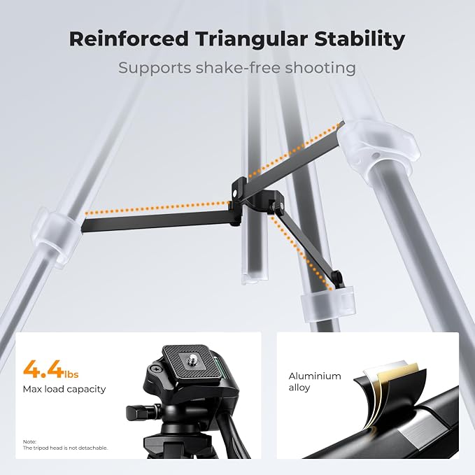 K&F CONCEPT 57.9'' Tripod for Phone& Camera, Compact Portable Travel Tripod | Folds to 17'' Weighs 1.36lbs, 360° Rotation & +90°/-85° Tilt Max Load 4.4lb, Compatible with Smartphones, Cameras. S204A1 - Image 6