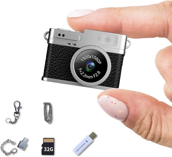 LKT 1080P Mini Keychain Camera with 32GB Card & OTG Adapter, Portable Pocket Digital Camera with Retro Filters & Screen, Tiny HD Camcorder for Phone Transfer, Travel, Kids, and Gifts by LOOKINGTECHNOLOGY