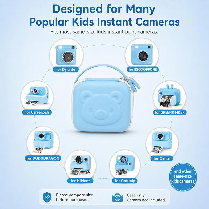 PAIYULE Kids Instant Print Camera Case for ESOXOFFORE for Dylanto | Hard Shell,Mesh Pocket,Wrist Strap,for Gofunly,for GREENKINDER,for DUDUDRAGON,for Zostuic,for Careenoah (Box Only)SkyBlue - Image 2