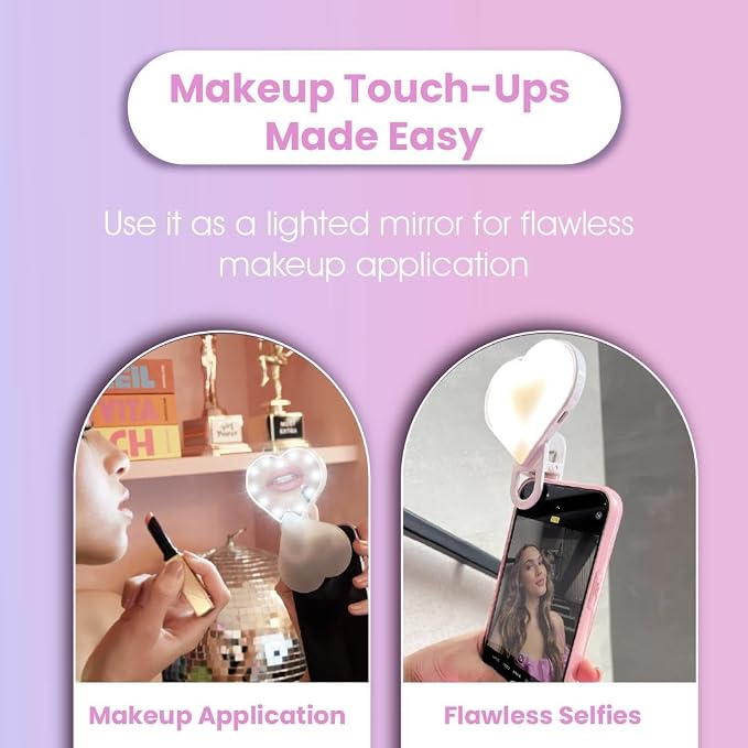 Riki Sweetheart Clip-On LED Makeup Mirror and Selfie Light, Rechargeable with Long-Lasting Battery, CRI 95+ for Phone, Laptop, and iPad, Film for TikTok, Instagram (Hot Pink) - Image 6