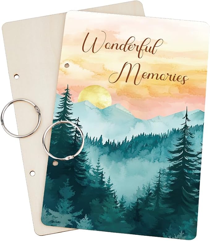 SUPERDANT Wonderful Memories Greeting Card Holder Organizer Wooden Card Keeper Binder Planning Book Sunset Mountain Birthday Cards Keeper Photo Album Graduation Wedding Planner Journal Keepsake Gift - Image 2
