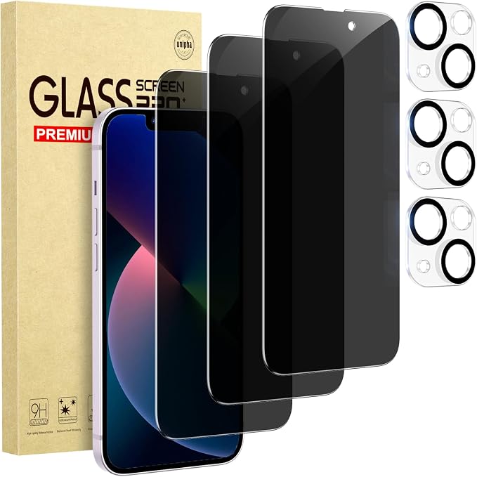 3 Pack Privacy Screen Protector for iPhone 13 +3 Pack Camera Lens Protector with Tempered Glass,Touch Sensitive and Case Friendly(iP-13 by Cutebe
