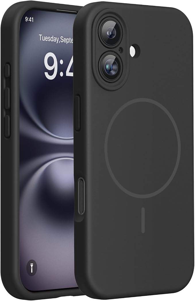 Miracase Silicone & Magnetic for iPhone 16 Case, Black | Compatible with MagSafe, Anti-Scratch Microfiber Lining, Liquid Silicone Case Shockproof Drop Protection Phone Case for 16 by Miracase