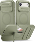 SURITCH for iPhone Air Case with Camera Control Cover, Camera Slide Cover and Adjustable Kickstand, Compatible with MagSafe, Shockproof Bumper Protective Cases for iPhone 17 Air 6.5 Inch, Green by SURITCH