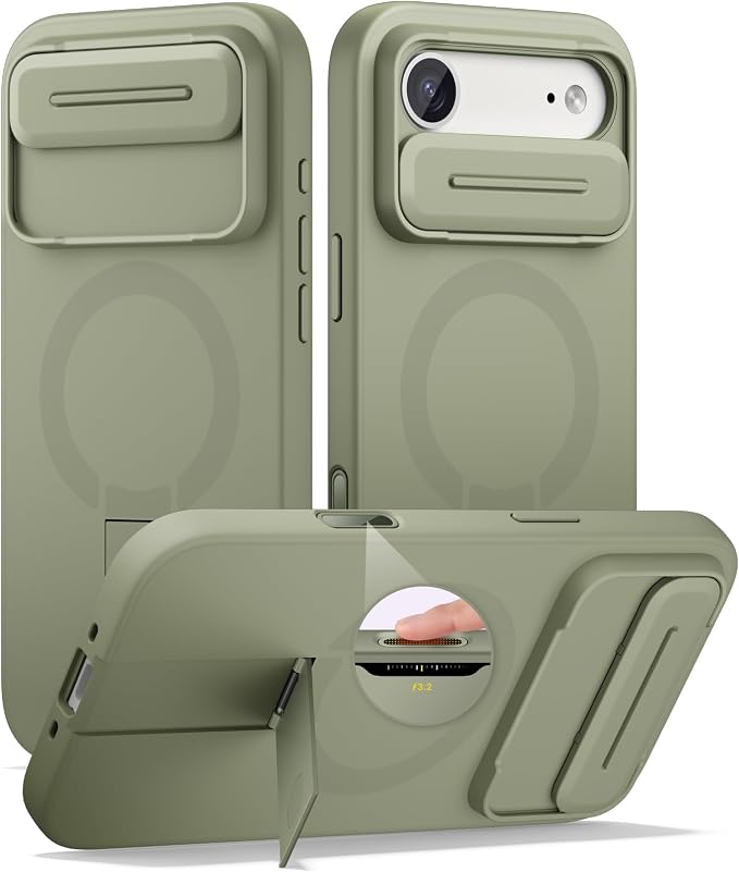 SURITCH for iPhone Air Case with Camera Control Cover, Camera Slide Cover and Adjustable Kickstand, Compatible with MagSafe, Shockproof Bumper Protective Cases for iPhone 17 Air 6.5 Inch, Green by SURITCH