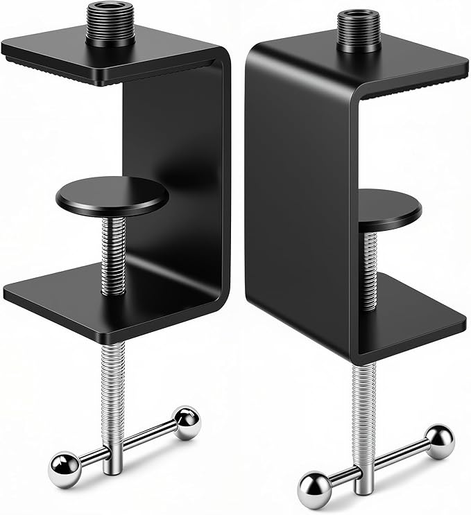 KB47 Table Microphone Clamp Mount, 5/8-27 Male and 3/8-16 Female Threads | Heavy-Duty 2-Pack Desk Mic Stand Base for Boom Arms and Goosenecks, Fits Thick Desks up to 2.36 in, Includes 4 Thread Adapter by Angksorm
