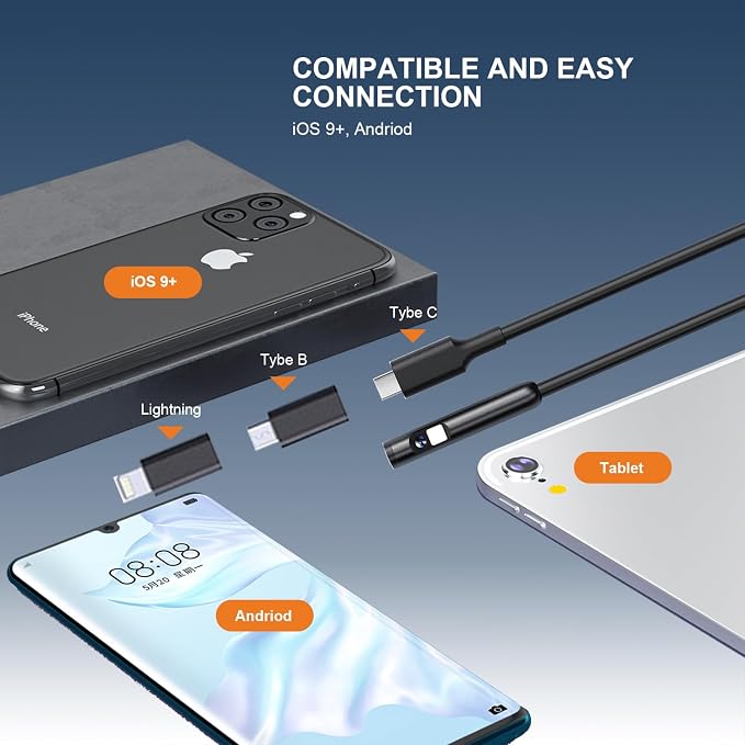 【Dual-Lens BORESCOPE Inspection Camera HD with Light】 Endoscope with Adjustable LED - Compatible with iPhone, Samsung, iPad, iOS & Android - 3.0MP HD, IP67 Waterproof, 16.5ft/5m - Image 3