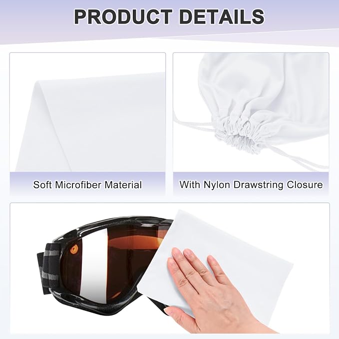 M METERXITY Ski Goggle Bag, Soft Microfiber Pouch Protective Storage Bags Case with Drawstring for Snow Goggles/Camera Lenses - Image 2