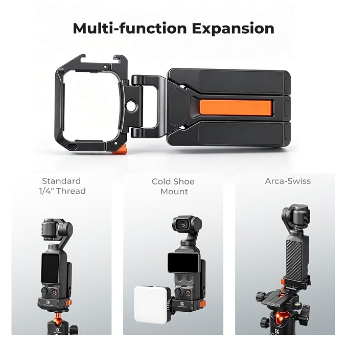 K&F CONCEPT Magnetic Expansion Frame Compatible with DJI Osmo Pocket 4P/4/3 | Aluminium Alloy Protective Cage with Quick Release Design, Cold Shoe & 1/4 Screw Mount for Vlogging Accessories, PP63 - Image 4