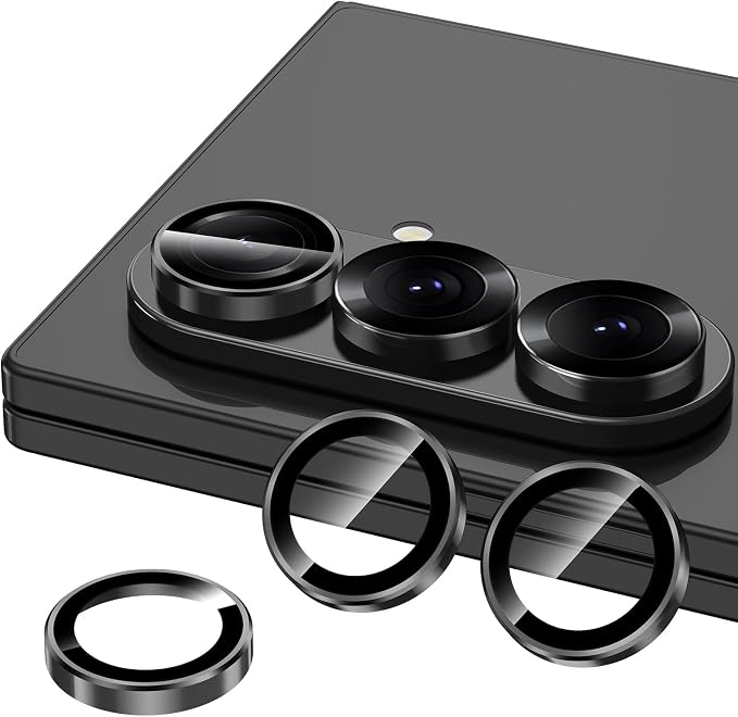 for Samsung Galaxy Z Fold 7 Camera Lens Protector, Individual Metal Ring Tempered Glass Lens Cover, [Strong Adsorption] Scratch Resistant Ultra-Thin HD Clear Lens Cover, 1 Set-Black Ring - Image 2