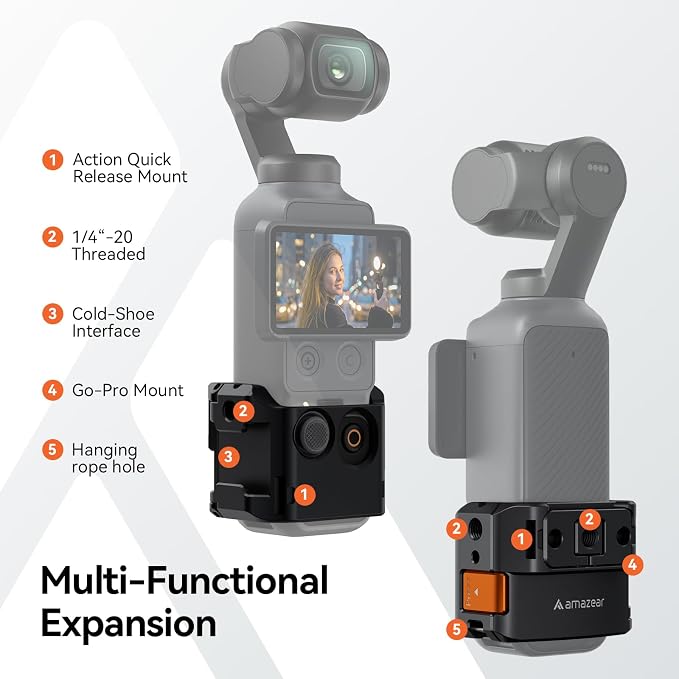 AMAZEAR Protective Cage for DJI OSMO Pocket 4P/4/3/Xtra Muse Accessories, Metal Case Multifunction Frame Expansion with Quick Mount Bracket, Wrist Strap, Hot-Shoe for GoPro Adapter, Midnight - Image 3