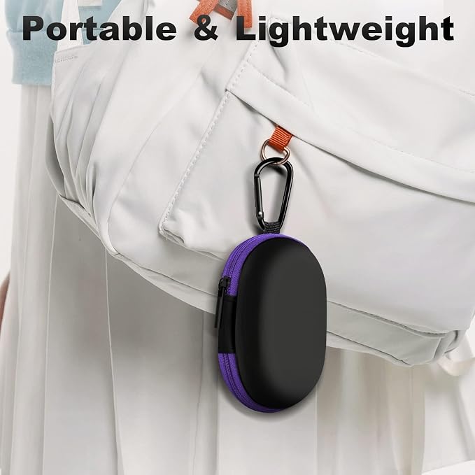 Oval Earbud Case Portable EVA Carrying Case Storage Bag Cell Phone Accessories Organizer with Carabiner for Earphone, Earbud, Earpieces, SD Memory Card, Camera Chips, Purple - Image 7