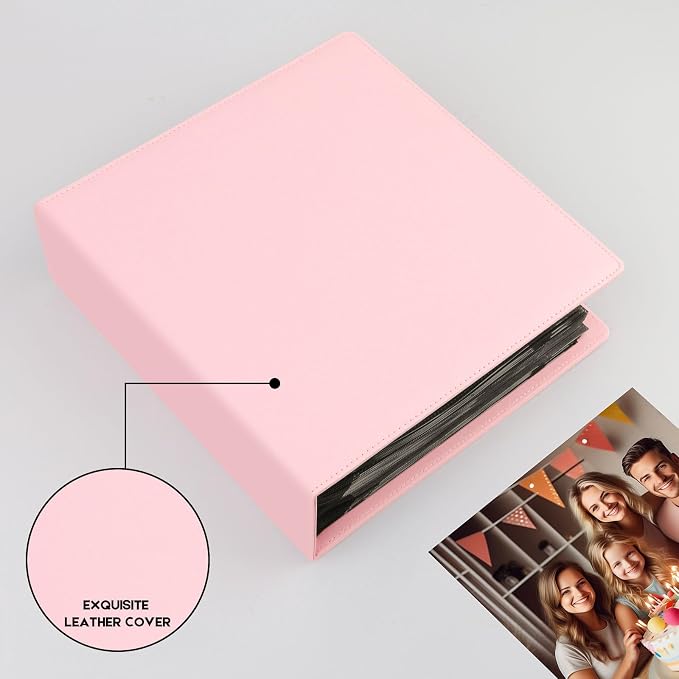 Aevdor 8x10 Photo Album, 168 Photos, Leather Cover, Pink | Large Capacity, Side-Loading Clear Pockets, Vertical 8x10 Layout, Black Inner Pages, Wedding, Travel, Baby & Family Memories - Image 6