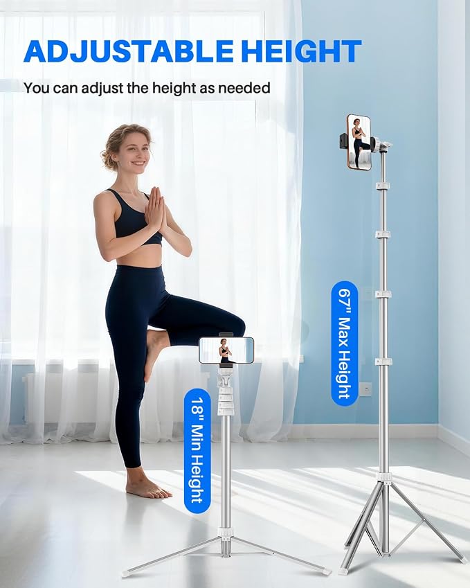 67" Phone Tripod, MIIASI Extendable Tripod for iPhone, Selfie Stick with Remote and Phone Holder, Compatible with iPhone/Android/Camera, Light Stand - Image 2