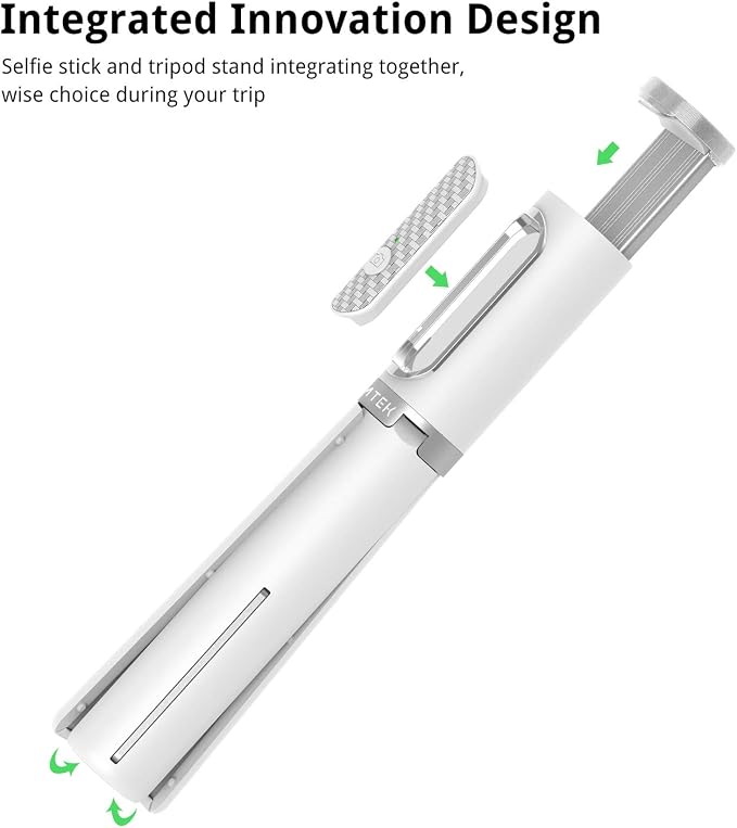 ATUMTEK Selfie Stick Tripod, 3-in-1 Extendable Aluminum Phone Tripod with Detachable Bluetooth Remote, Compatible with iPhone 17/16/15/14/13/12/11/11 Pro/XS Max/XR and Samsung Smartphones, White - Image 2