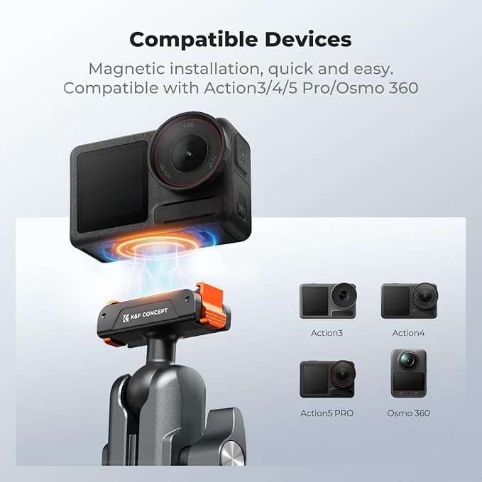 K&F CONCEPT Super Clamp Camera Mount Bike/Motorcycle | 360° Dual Ball Head Handlebar Tube Mount Quick Release Compatible with Action 5 Pro/4/3, MS101 - Image 4