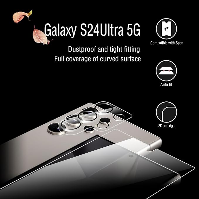 Galaxy S24 Ultra Screen Protector + Camera Lens Protector, [2 +2 Pack] [Ultrasonic Fingerprint Unlock] Full Coverage Tempered Glass Screen Protector For Samsung Galaxy S24 Ultra - Image 3