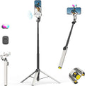 AOCHUAN M3Pro 4-in-1 Phone Gimbal Stabilizer for iPhone, AI Tracking | No App Face Tracking, Built-in Auto-open Tripod, 70.9" Extension Rod, RGB Light, Magnetic Remote, TikTok, Vlog, White by AOCHUAN